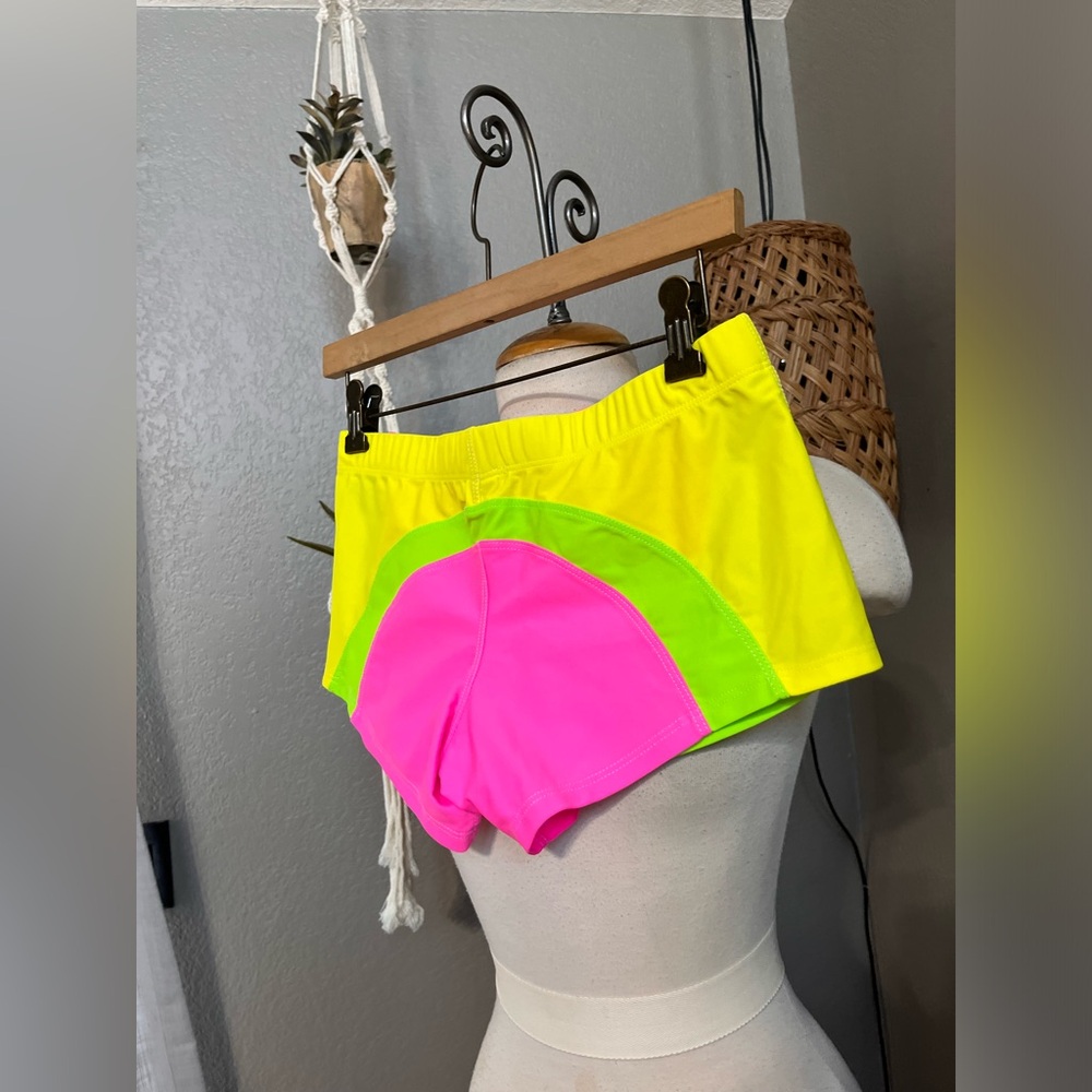 Rufskin Gabrio Neon Colorblock Swim Shorts Pink Yellow Green Stretch Trunks - Picture 9 of 11